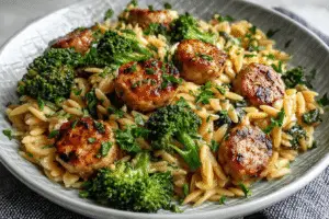 Chicken Sausage and Broccoli Orzo Skillet