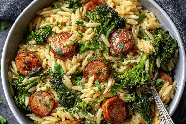 Chicken Sausage and Broccoli Orzo Skillet Recipe