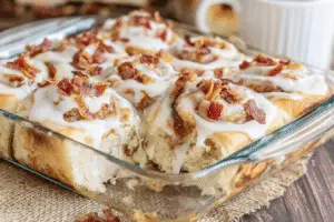 Cinnamon Bacon Rolls with Maple Frosting