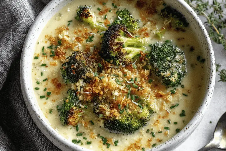 Creamy Broccoli Gruyere Soup With Garlic Breadcrumbs Recipe