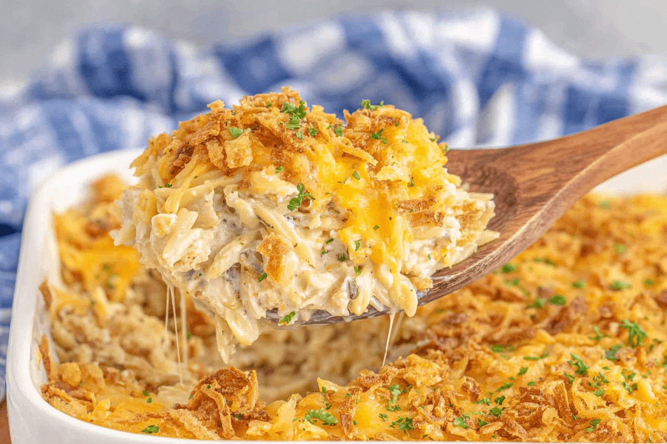 French Onion Chicken Orzo Casserole Recipe