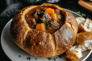 Hearty Beef Stew in Bread Bowls