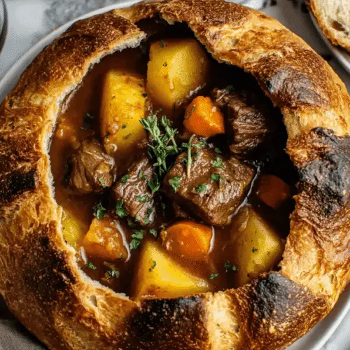 Hearty Beef Stew in Bread Bowls Recipe