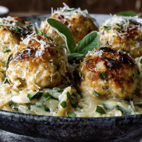 Homemade Sage Chicken Meatballs with Parmesan Orzo Recipe