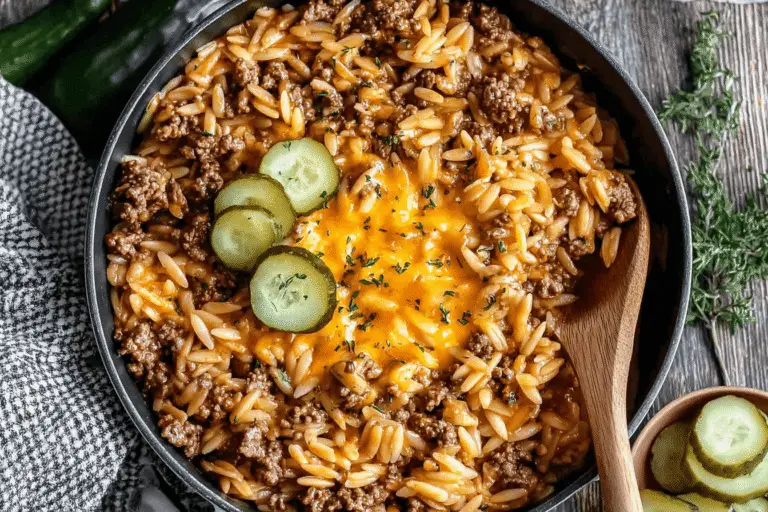 One-Pot Cheeseburger Orzo Skillet Recipe