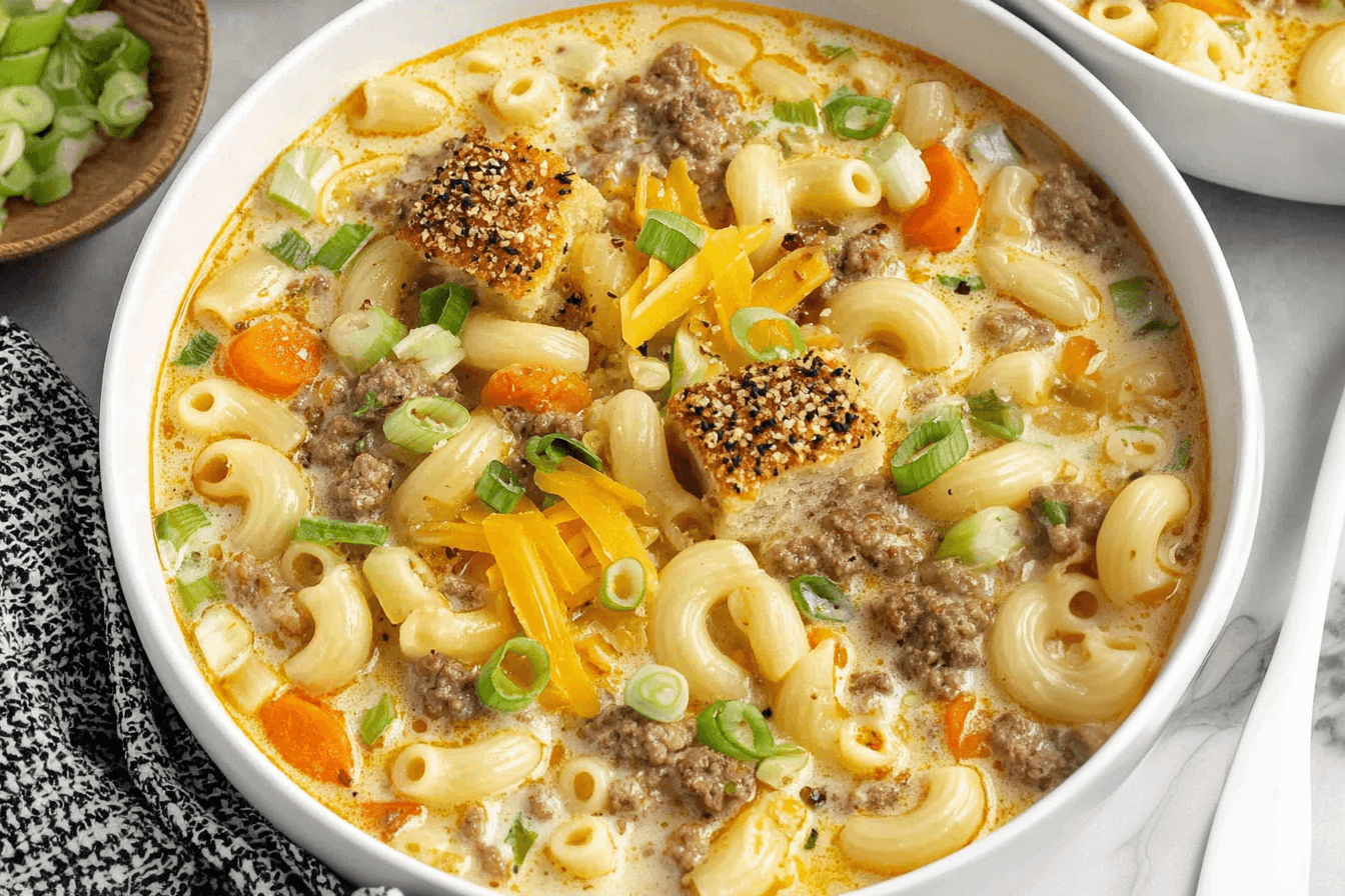 One-Pot Macaroni Cheeseburger Soup Recipe