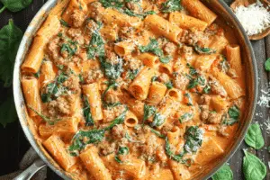 Sausage Rigatoni with Spinach