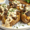 Steak-Stuffed Baked Potatoes with Parmesan Cream Sauce Recipe