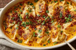 Viral Baked Potstickers In Creamy Curry Sauce