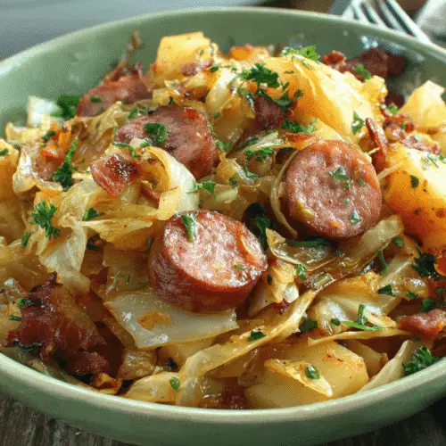 Braised Cabbage With Potatoes And Smoked Sausages Recipe