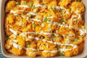 Buffalo Chicken Cauliflower Casserole