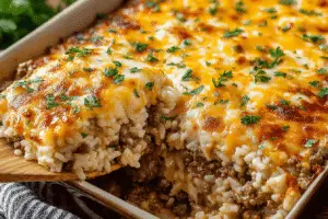 Cheesy Beef and Rice Casserole