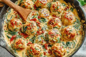 Creamy Garlic Spinach Turkey Meatballs