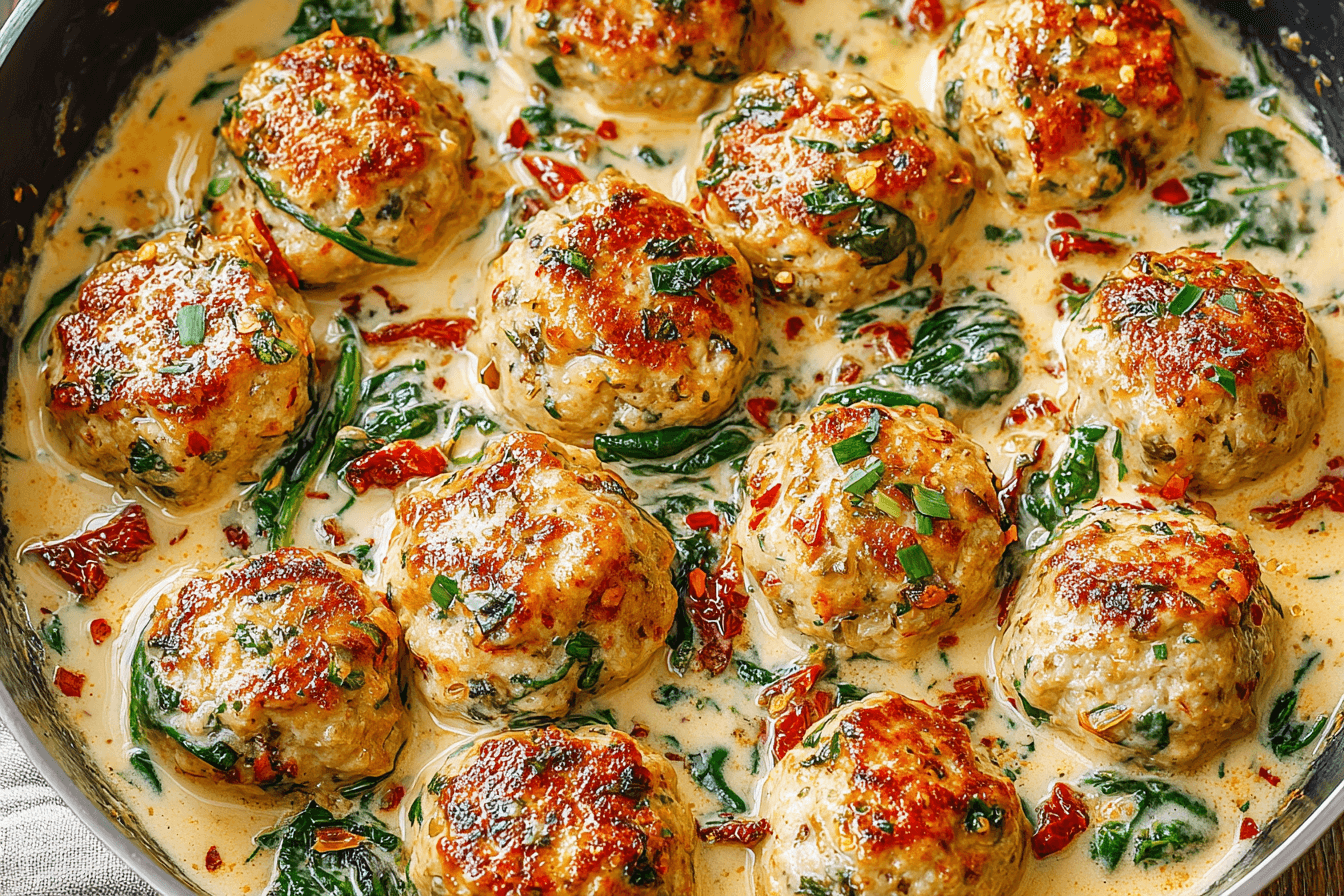 Creamy Garlic Spinach Turkey Meatballs Recipe