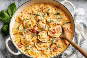 Creamy Tomato Ravioli Skillet