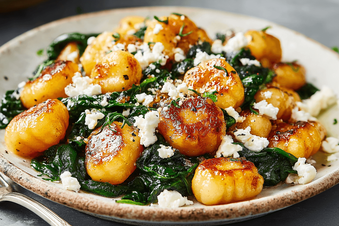 Crispy Gnocchi with Spinach and Feta Recipe