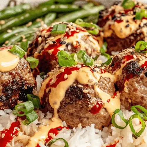 Firecracker Meatballs with Coconut Rice Recipe