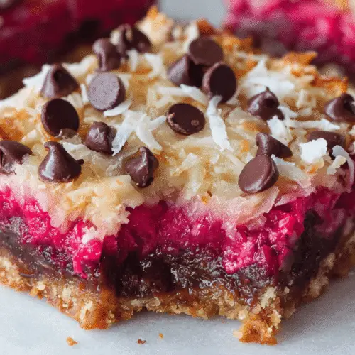Magic Raspberry Chocolate Coconut Bars