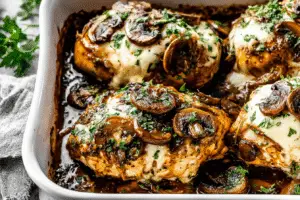 Mushroom Mozzarella Chicken Bake
