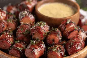 Mustard Hasselback Kielbasa Bites