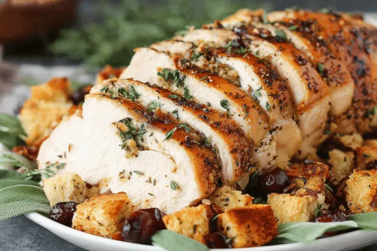 Sheet Pan Herb Roasted Turkey And Cranberry Pecan Stuffing Recipe