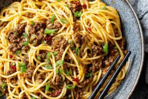 Asian-Style Ground Beef Spaghetti
