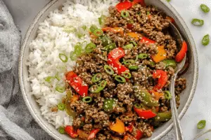 Beef And Pepper Rice Bowls