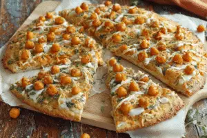 Buffalo Chickpea Pizza with White Garlic Sauce