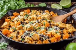Cheesy Chicken and Sweet Potato Skillet