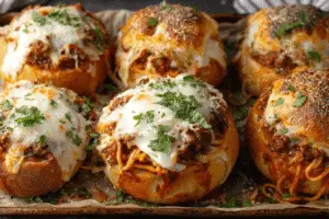 Cheesy Spaghetti Stuffed Bread Bowls
