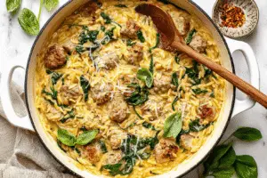 Creamy Italian Chicken Sausage Orzo Skillet
