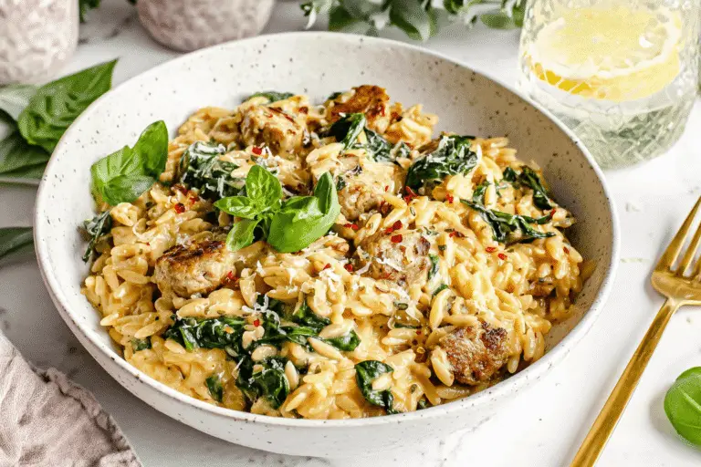 Creamy Italian Chicken Sausage Orzo Skillet Recipe