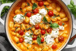 Creamy Tomato Gnocchi with Burrata and Basil