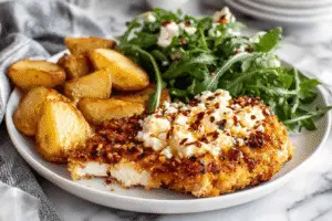 Crispy Feta Chicken with Hot Honey Drizzle