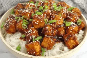 Crispy Tofu with Spicy Honey Garlic Glaze