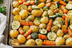 Garlic Herb Roasted Potatoes, Carrots, and Zucchini