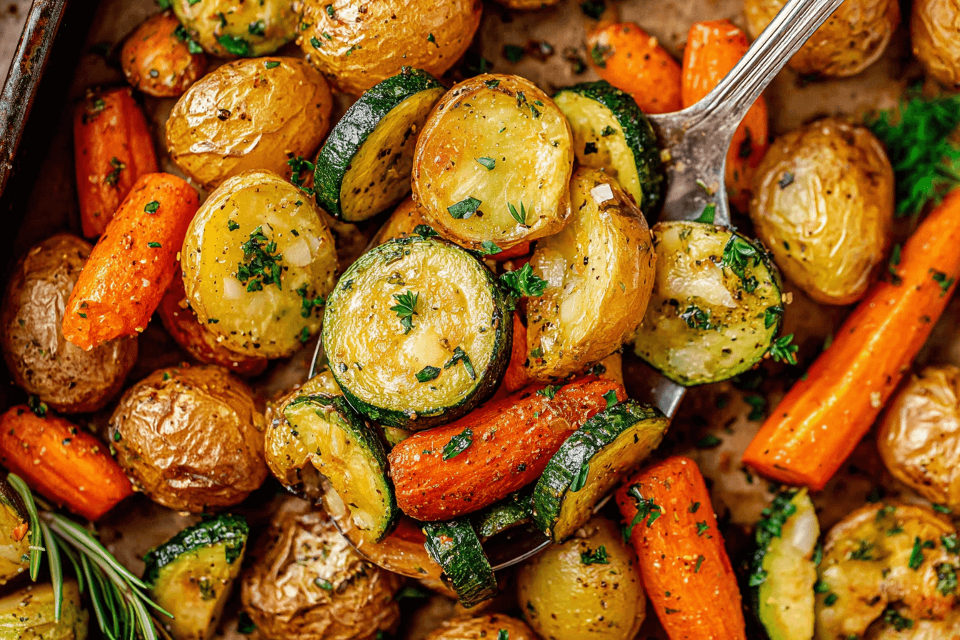 Garlic Herb Roasted Potatoes, Carrots, and Zucchini Recipe