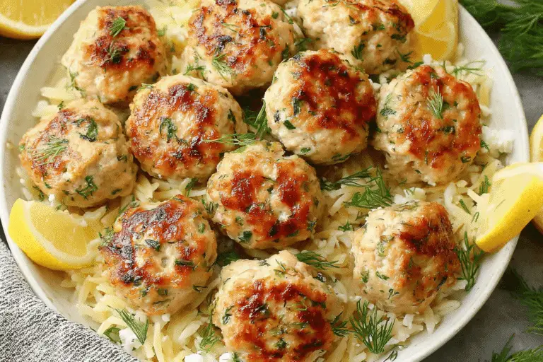 Greek Chicken Meatballs With Zesty Lemon Orzo Recipe