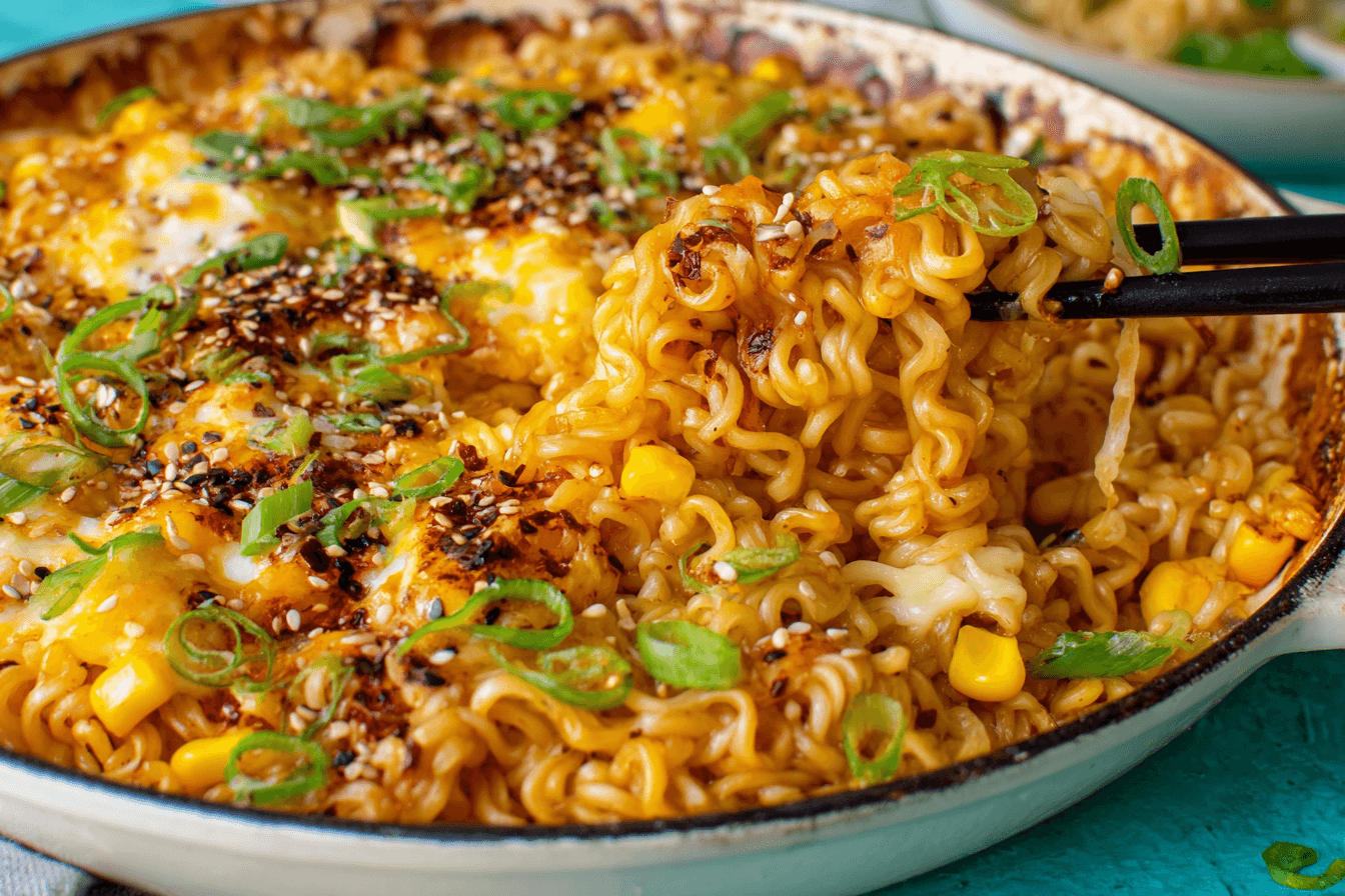 Korean Corn Cheese Instant Ramen Noodles Recipe