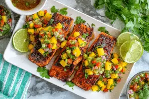 Maple Teriyaki Salmon with Mango Salsa