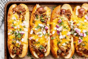 Oven Baked Chili Hotdogs