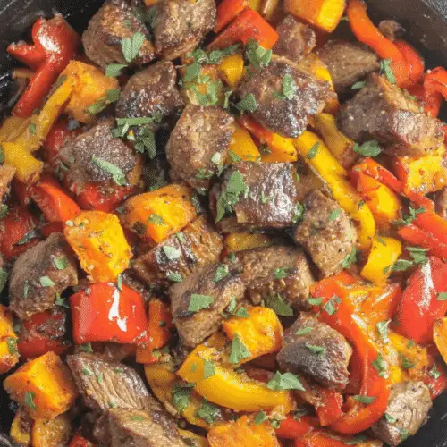 Steak Bites With Sweet Potatoes And Peppers Recipe