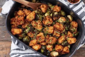 Air Fryer Chili Chicken with Brussels Sprouts