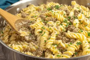 Beef And Rotini Garlic Parmesan
