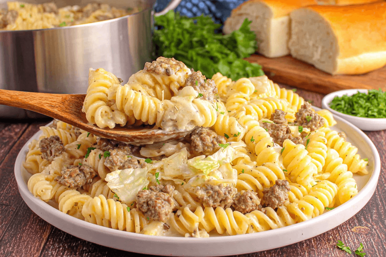 Beef And Rotini Garlic Parmesan Recipe