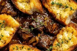 Beef Stew with Cheesy Bread Topping