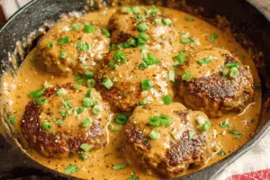 Beef and Feta Patties in Creamy Tomato Sauce
