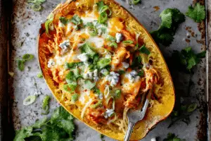 Buffalo Chicken Stuffed Spaghetti Squash
