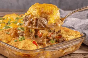 Cheddar Bay Philly Cheese Steak Cobbler