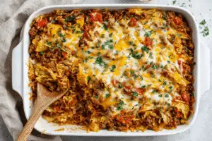 Cheesy Beef and Cabbage Casserole